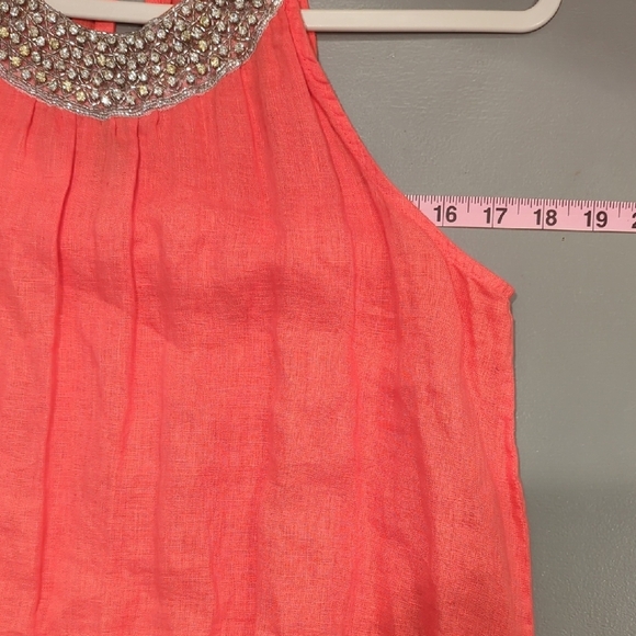 120% Lino Maxi Dress Linen Coral Beaded Neck size 42 (Small) - Picture 9 of 9